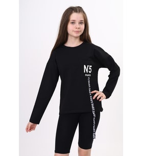 Toontoy Kız Çocuk Cep Üstü Baskılı Sweatshirt (Siyah)