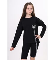 Toontoy Kız Çocuk Cep Üstü Baskılı Sweatshirt (Siyah)
