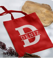 BK Gift Kişiye Özel Harfli Kırmızı Kumaş Bez Çanta-1, Baskılı Omuz Çantası, Alışveriş Çantası