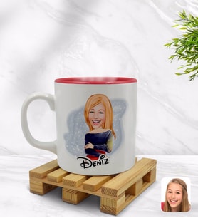 BK Gift Kişiye Özel Kadın Karikatürlü İçi Kırmızı Renkli Kupa Bardak Model 12