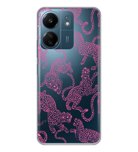 Xiaomi Redmi 13C Uyumlu Pembe Leopar Desenli Şeffaf Telefon Kılıfı