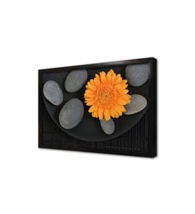 Turuncu Aster ve Spa Taşları Çerçeveli Mdf Tablo