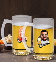 BK Gift Kişiye Özel Erkek ve Kadın Karikatürlü 2’li Cam Bira Bardağı 50cl-3 (Beyaz)