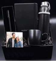 Kişiye Özel Defter & Mat Roller Kalem & Siyah Mat Kupa & Özel Deri Kılıflı 500Ml Su Matarası & Fotoğraf Hediye Seti (Siyah)