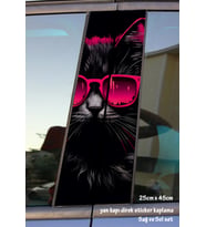 gözlüklü kedi sticker yan kapı direk kaplama 2li sol sağ takım yapıştırma
