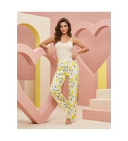 Kadın Viskon Pamuklu Pijama Altı Soft Örme Mevsimlik Ev Pantolonu Limon