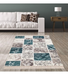 Patchwork Desenli Yaprak Çiçekli Yıkanabilir Kaymaz Taban Leke Tutmaz Modern Salon Halısı ve Yolluk (Çok Renkli)