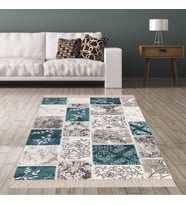 Patchwork Desenli Yaprak Çiçekli Yıkanabilir Kaymaz Taban Leke Tutmaz Modern Salon Halısı ve Yolluk (Çok Renkli)