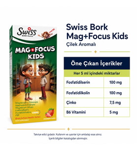 Swiss Bork Mag+Focus Kids Çilek Aromalı Sıvı Takviye