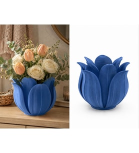 Northcity 3D Baskı Lotus Yapraklı Vazo - Dekoratif Çiçeklik-Mavi
