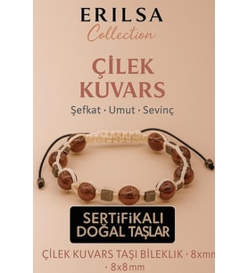 Sertifikalı Çilek Kuvars Doğal Taş Bileklik - 8x8 mm Sevgi Umut Şefkat Enerji Taşı (Çok Renkli)