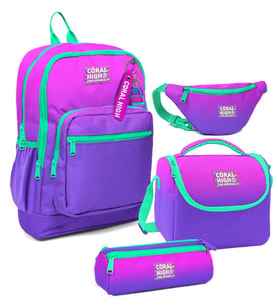 Coral High Kız Çocuk Pembe Mor Renk Geçişli Desenli İlkokul Okul Çanta Seti ve Bel Çantası (Çok Renkli)