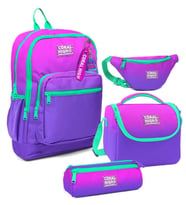 Coral High Kız Çocuk Pembe Mor Renk Geçişli Desenli İlkokul Okul Çanta Seti ve Bel Çantası (Çok Renkli)