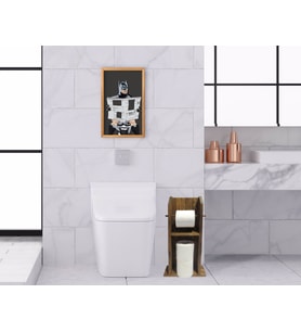 BK Home Doğal Masif Ahşap Tuvalet Kağıtlığı ve Dekoratif Retro Ahşap Tablo Seti-17 (Beyaz)