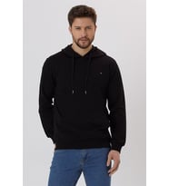 Erkek Siyah Kapüşonlu Nakış Detaylı Sweatshirt