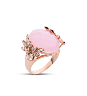 Çicek Bahçesi Pembe Kuvars Taşı Rose Yüzük  GMS178 (Çok Renkli)