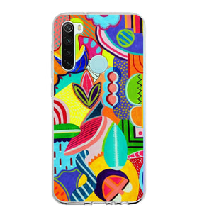 PrintiFy Xiaomi Redmi Note 8 ile Uyumlu 1mm Slim Fit Retro Colors 6 Baskılı Şeffaf  Kılıf