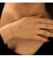 925 Ayar Gümüş Aquamarine Taşlı Damla Sett