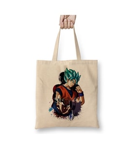 Dragon Ball Z Goku Bez Çanta Uzun Saplı Alışveriş Çantası Plaj Çantası (Beyaz)