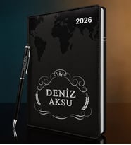 BK Gift Kişiye Özel İsimli Termo Sert Kapak 2026 Siyah Ajanda & Kalem -6, Öğretmenler Günü Hediyesi, Yeni İş Hediyesi