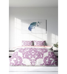 Çift Kişilik ( Lastikli Çarşaflı ) %100 Pamuk Saten Nevresim Takımı Pink Damask