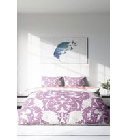 Çift Kişilik ( Lastikli Çarşaflı ) %100 Pamuk Saten Nevresim Takımı Pink Damask