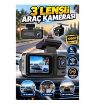 1080P 3 Lensli WiFi Araç İçi Kamera Sistemi – Ekranlı DVR Kaydedici Gece Görüşlü Ön İç Arka Kamera