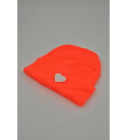 Moxxo Sevgililer Günü Özel Koleksiyonu Beyaz Kalp Figürlü Neon Turuncu Renk Unisex Erkek/Kadın Bere (Neon Turuncu)