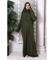 Tek Parça Pratik Başörtülü Robalı Namaz Elbisesi 8015 Haki