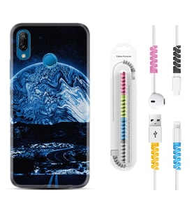 Huawei P20 Lite Mate 10 20 Lite Pro P40 Lite KılıfKablo Koruma Spiral Silikon Mavi Gece 1605