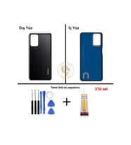 Oppo A54 Siyah Uyumlu Arka Kapak + Yapıştırıcı ve Vida Seti Arka Cam Batarya Pil Kapağı Lazer Kesim