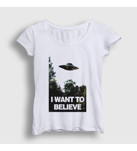 Presmono Kadın Beyaz I Want To Believe Dizi X Files T-Shirt 521978tt