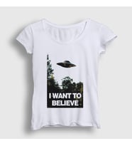 Presmono Kadın Beyaz I Want To Believe Dizi X Files T-Shirt 521978tt