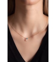 Zirkon Taşlı R  Harf Kolye  Rose Gümüş Altın Kaplama Kadın Gümüş Kolye 925 Ayar 
