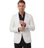 DeepSEA Erkek Beyaz Dokulu Desenli İtalyan Kesim Blazer Ceket – Slim Fit Çift Düğme Ceket 2600817