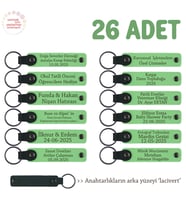 Torunlardan Dedeye Babalar Günü Anısı, 26 Adet Kişiselleştirilebilir Deri Anahtarlık, F Yeşil & Laci (Fıstık Yeşili)