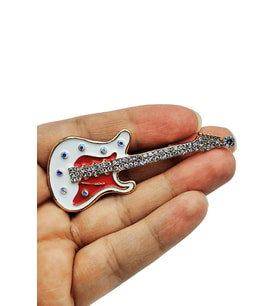 Işıltılı Elektro Gitar Figürlü Tasarım Broş – Müzik Tutkusu Yaka İğnesi