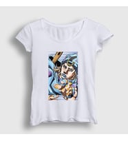 Presmono Kadın Beyaz Johnny Joestar Anime Jojo T-Shirt 321523tt