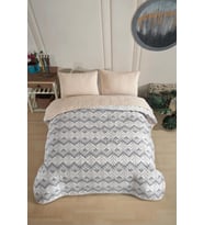 Çift Taraflı Renkli Pike Yatak Örtüsü Takımı 160x230 cm (Çarşafsız) (Bej)