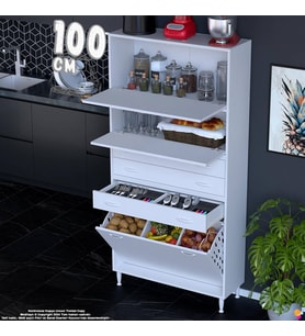Eliusta Yaren 100 cm Erzak Dolabı 2 Kapaklı 3 Çekmeceli Sepetli Çok Amaçlı Mutfak Kiler Dolabı 100x194x32 cm
