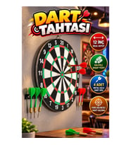 12 İnç Ahşap Dart Tahtası – 4 Metal Uçlu Dart Oklu Set