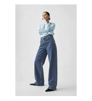 Kadın Mavi Yüksek Bel Wide Leg Jean Pantolon