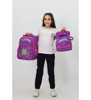 Kelebek Temalı Kız Çocuk 3’lü Okul Çanta Seti - Sırt Çantası + Termal Beslenme Çantası + Kalemlik (Pembe)