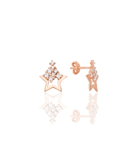 Gümüş rose zirkon taşlı ışıltılı yıldız küpe SGTL12712ROSE