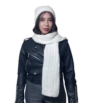 Edwol Kadın Atkı Bere Takımı Ekru