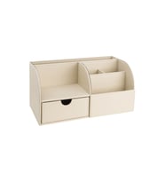 Masaüstü Düzenleyici,Kalemlik,Kumandalık,Küpbloknotluk,Tabletlik,Kitaplık,6 Gözlü,Çekmeceli,Desktop Organizer,Vegan,24,5*13*12 (Bej)
