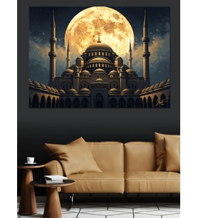 Dolunay Altında Tarihi İstanbul Camii Dekoratif Kanvas - Mdf Ahşap Tablo