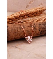 Üçgen Mini Rose Gümüş Baget Kolye 7979