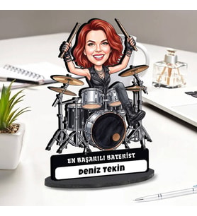 Baterist Müzisyen Kadına Hediye Kişiye Özel Karikatürlü Biblo