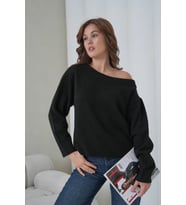 Kadın Kayık Yaka Yumuşak Dokulu Triko Kazak 8703Sw (Siyah)